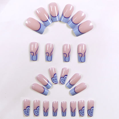 24pcs Medium Square French Nail Art Wear-On Press-On Nails