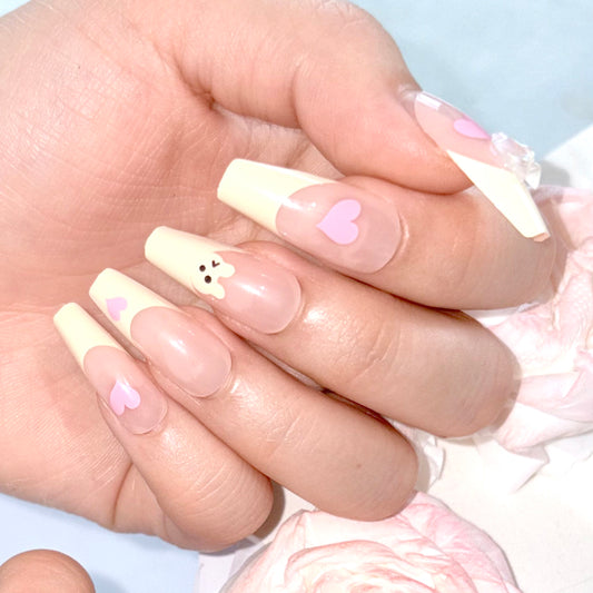 24 - piece Sweetheart Bunny Nail Art! Apricot - milk color meets pink - hearted bunnies, stirring up girlish hearts