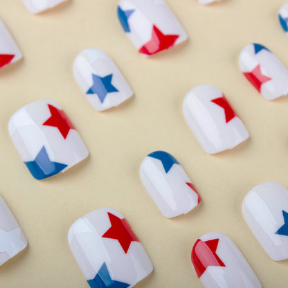 24Pcs Independence Day Glossy Square Press-On Nails | American Flag False Nail Tips