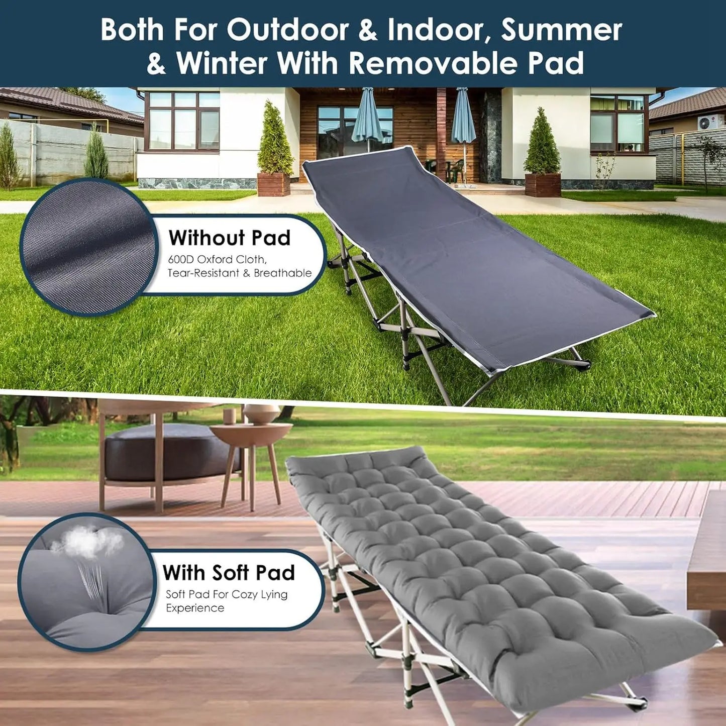 Foldable Portable Bed | Outdoor Garden Lounge Chair with Pearl Foam Mattress