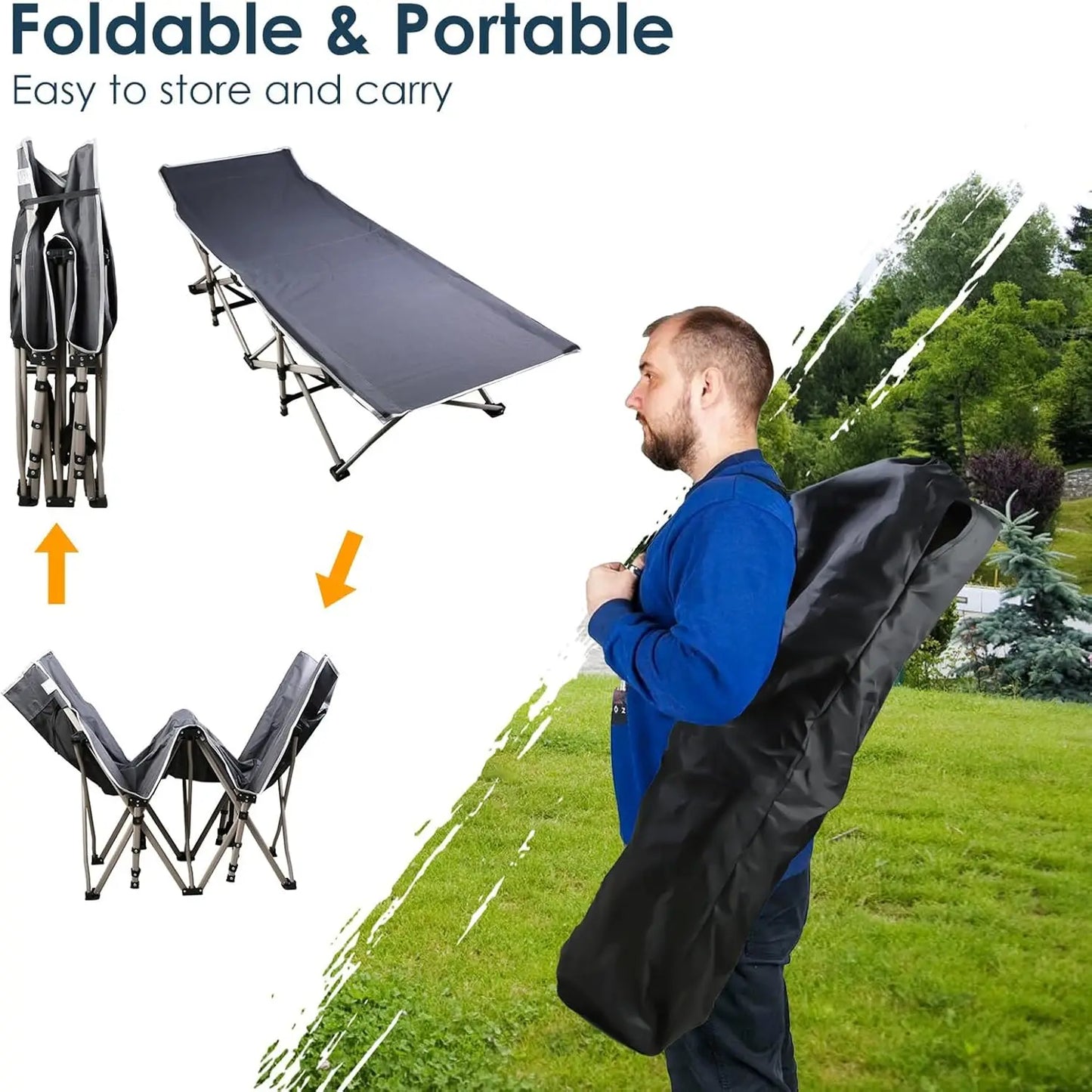 Foldable Portable Bed | Outdoor Garden Lounge Chair with Pearl Foam Mattress
