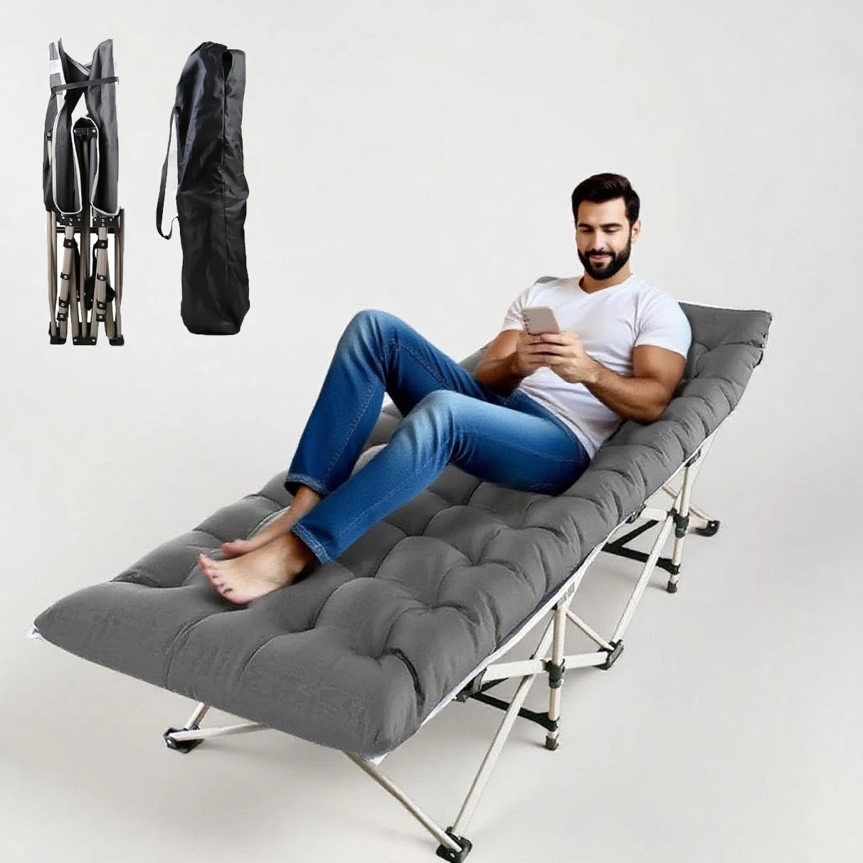 Foldable Portable Bed | Outdoor Garden Lounge Chair with Pearl Foam Mattress