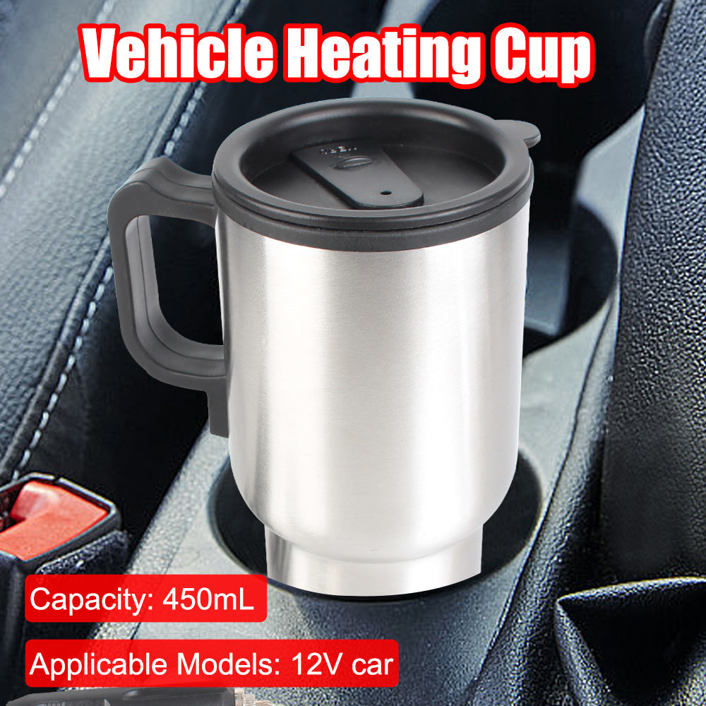 12V 450ml Electric Heating Car Kettle | Thermal Mug For Water Coffee Milk | Camping Travel Stainless Steel Vehicle Heating Cup