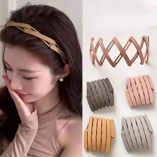 Convenient folding solid color versatile practical hair band, suitable for travel retractable headband fashionable and novel headwear