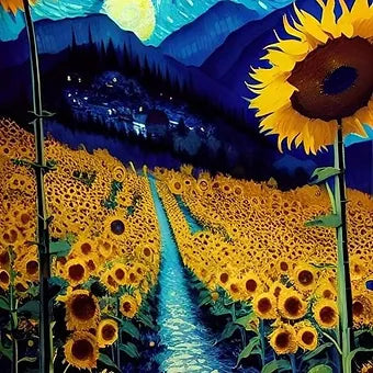 Van Gogh Sunflower Flower Starry Sky Art Pictures Poster Printing Oil Painting C