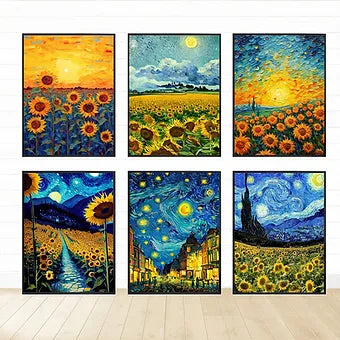 Van Gogh Sunflower Flower Starry Sky Art Pictures Poster Printing Oil Painting C