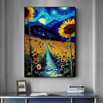 Van Gogh Sunflower Flower Starry Sky Art Pictures Poster Printing Oil Painting C