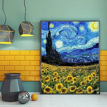 Van Gogh Sunflower Flower Starry Sky Art Pictures Poster Printing Oil Painting C