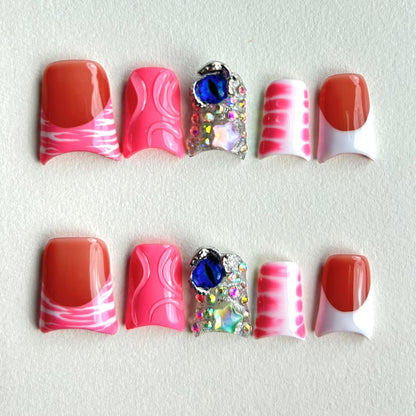 Pink Elegant Shiny Short Wearable Nails | Handmade Removable Nail Patches