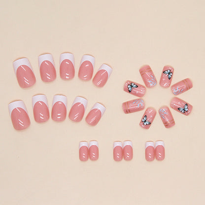 Spring romance: pink and white French butterfly manicure with nail tips