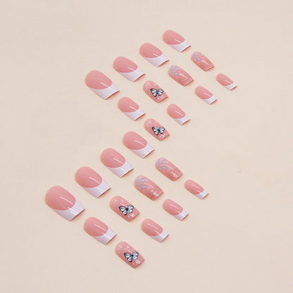 Spring romance: pink and white French butterfly manicure with nail tips