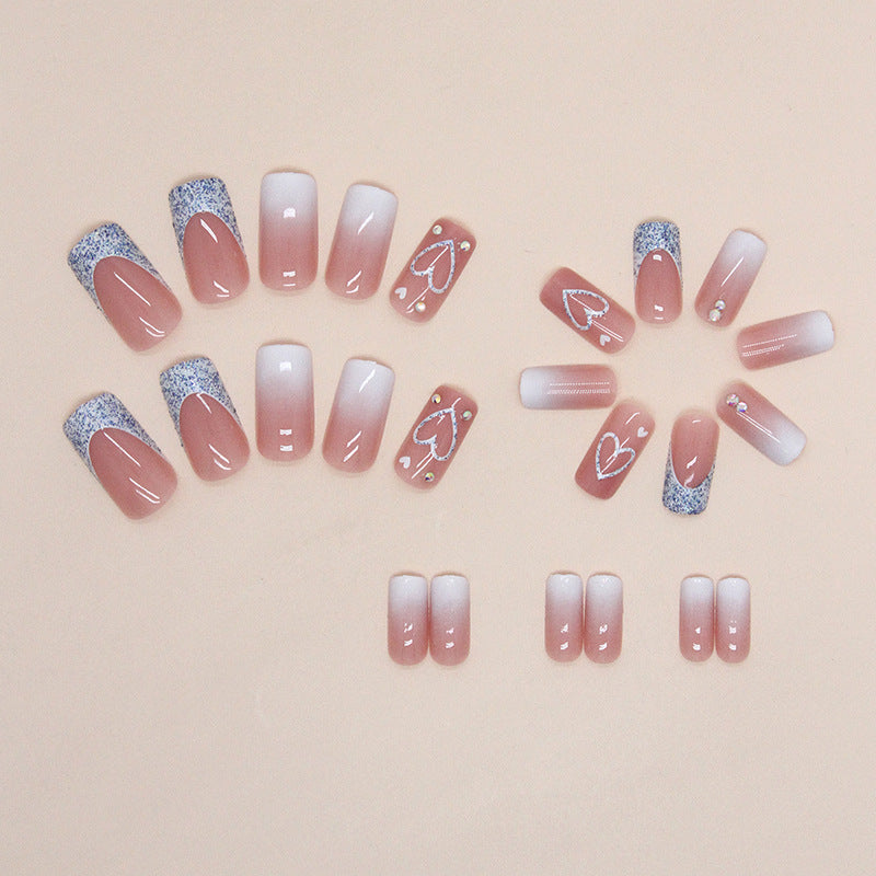 24pcs Short French Gradient Heart Nails