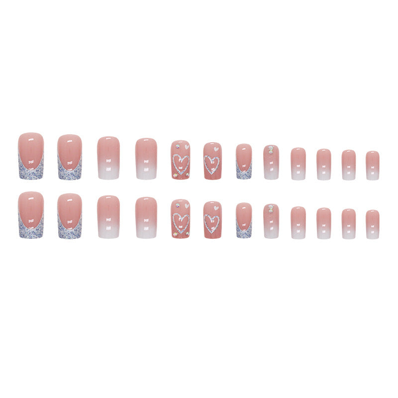 24pcs Short French Gradient Heart Nails