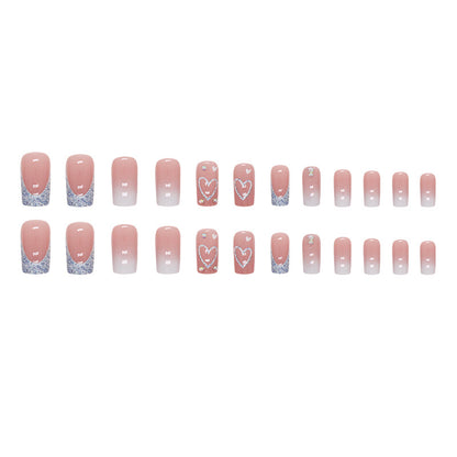 24pcs Short French Gradient Heart Nails