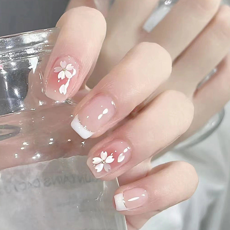 24-piece set of short false nails for spring and summer French style