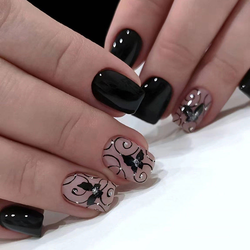 24-piece set of short false nails for spring and summer French style