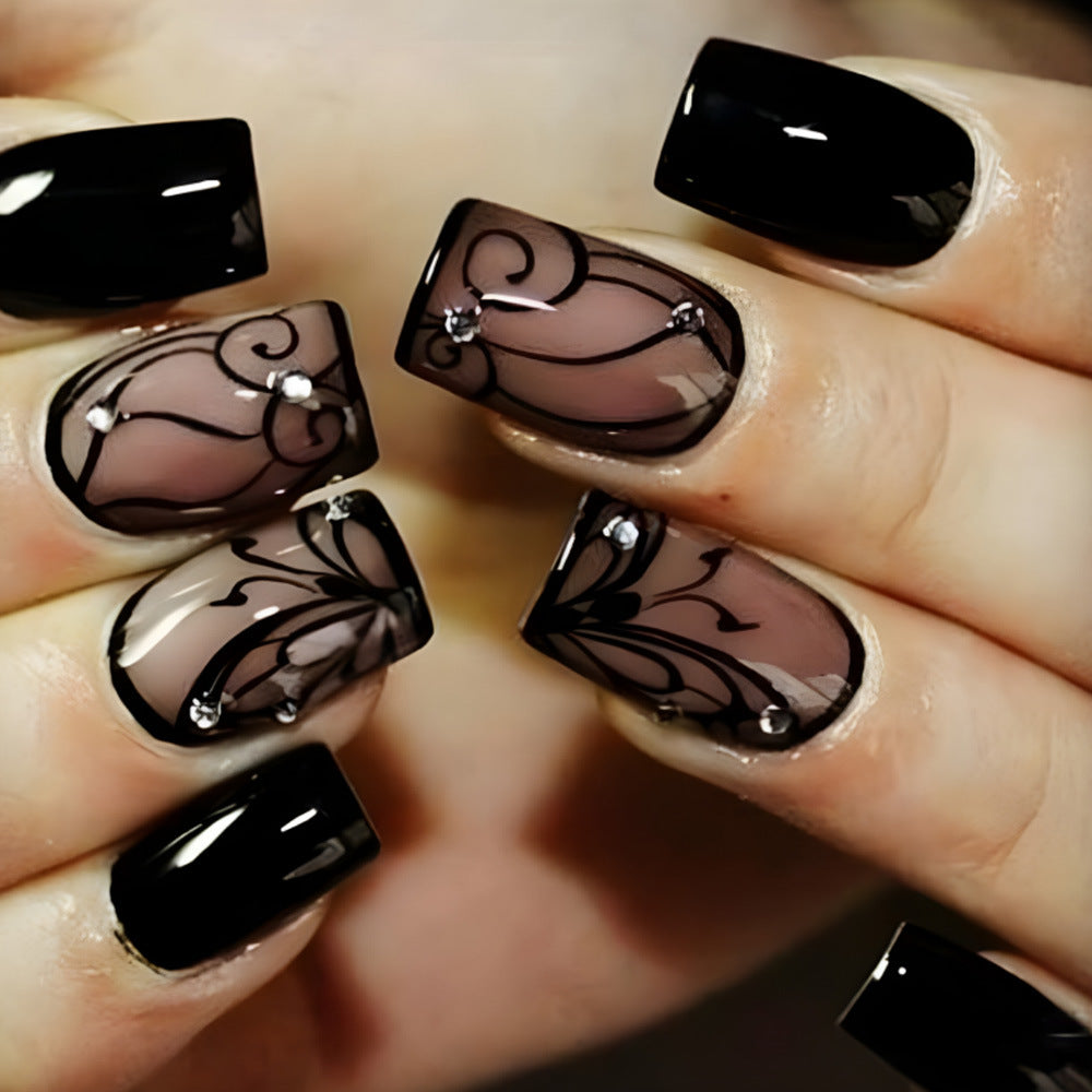 24-piece set of short false nails for spring and summer French style