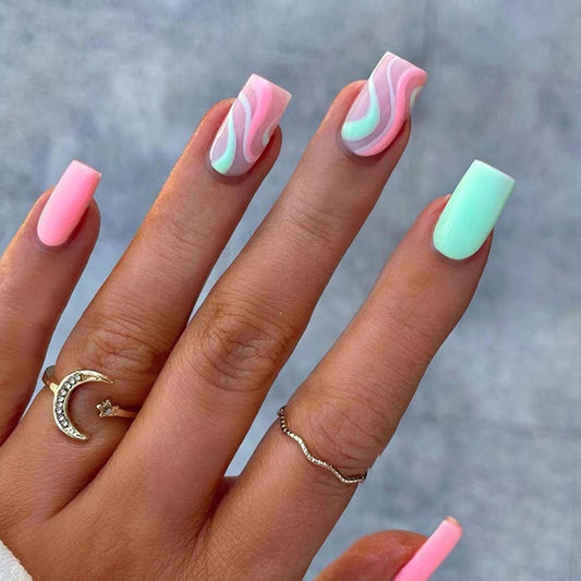24 pieces of short French style simple jumping color corrugated nails + 1 nail glue + 1 nail file