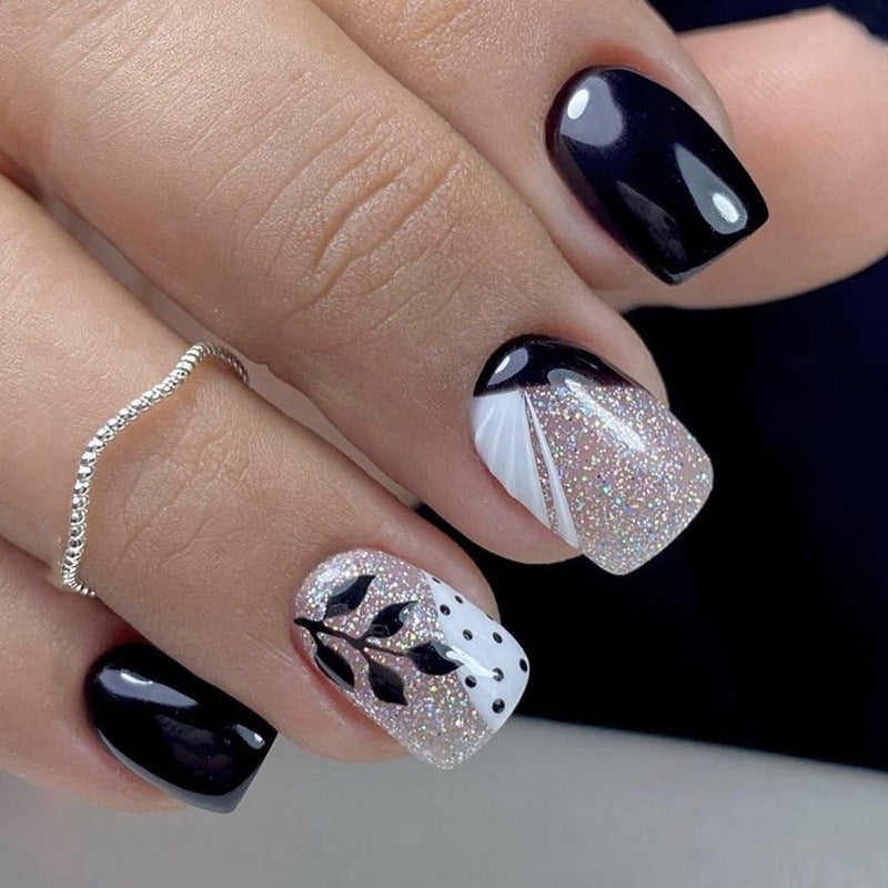 24pcs short method color simple leaf nails with file strip 1 and jelly glue 1