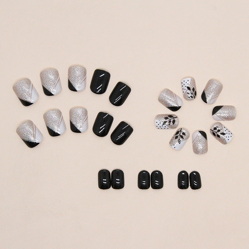 24pcs short method color simple leaf nails with file strip 1 and jelly glue 1