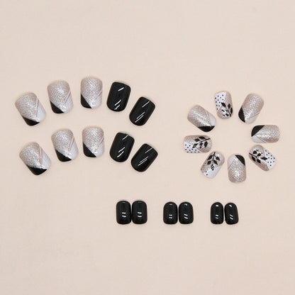 24pcs short method color simple leaf nails with file strip 1 and jelly glue 1
