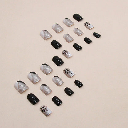 24pcs short method color simple leaf nails with file strip 1 and jelly glue 1