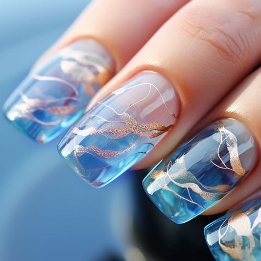 24pcs short french minimal smudge line nails with 1 jelly gel and 1 nail file