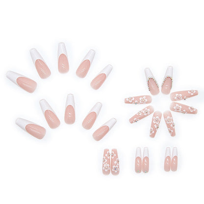 24pcs false nails with glue flower design long coffin french ballet false nails full coverage acrylic nail tips pressed nails