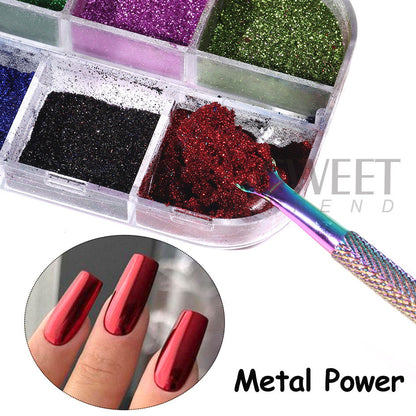 12 Colors Metallic Powder Nail Paint Holographic Mirror Metallic Fine Friction Nail Dust Glitter UV Gel Nail Decoration