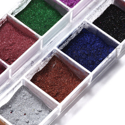 12 Colors Metallic Powder Nail Paint Holographic Mirror Metallic Fine Friction Nail Dust Glitter UV Gel Nail Decoration