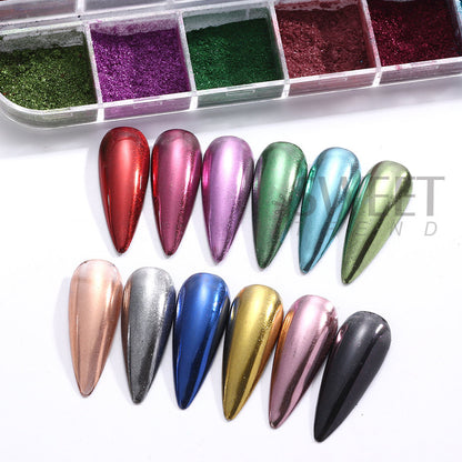 12 Colors Metallic Powder Nail Paint Holographic Mirror Metallic Fine Friction Nail Dust Glitter UV Gel Nail Decoration