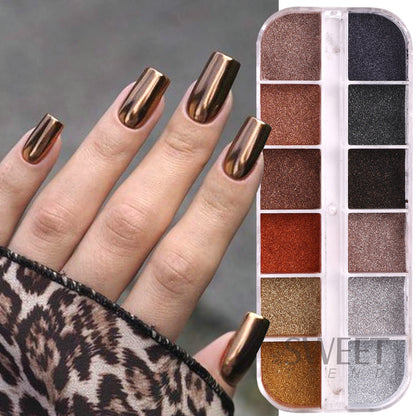 12 Colors Metallic Powder Nail Paint Holographic Mirror Metallic Fine Friction Nail Dust Glitter UV Gel Nail Decoration
