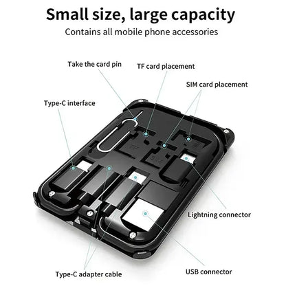 9 In 1 Fast Wireless Charger Stand Multi Cable Adapter Needle Card Storage Box