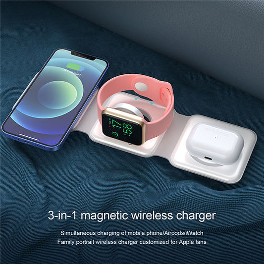 3 in 1 Magnetic Wireless Charger Pad Stand Fast Wireless Charging Dock Station