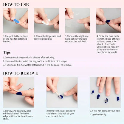 Handmade Diamond Stars Fake Nails Short with Charms Removable Nails High Quality