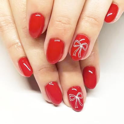 Simple Bow Christmas Style Press-On Nails | Bow Element Wearable Nail Art