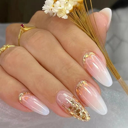 24-Piece Luxury Black Gold Shining Diamond Geometric Wearable Nails | High-End Sparkle Nail Art