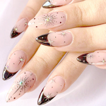 24-Piece Almond Rhinestone Silver Glitter Press-On Nails | Exquisite Elegant Wearable Nail Art