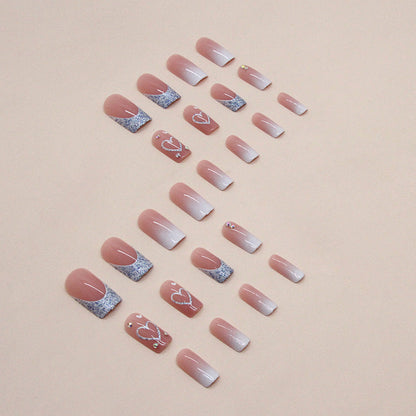 24-Piece French Manicure Gradient Heart-Shaped Short Press-On Nails | Sweet Romantic Nail Art