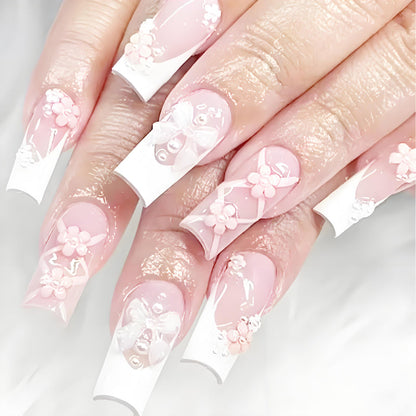 24-Piece Almond Black Butterfly Pearl Gradient Press-On Nails | Edgy Elegant Wearable Nail Art