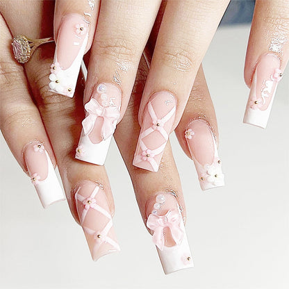 24-Piece Almond Black Butterfly Pearl Gradient Press-On Nails | Edgy Elegant Wearable Nail Art