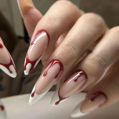 24-Piece Horror Comics Press-On Nails | Glossy Black Japanese Anime Almond Reusable Nail Tips