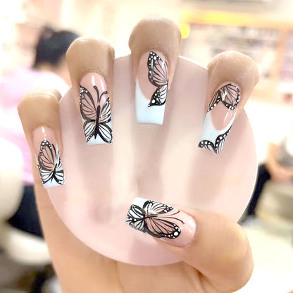 24-Piece Long Ballerina French Manicure Simple Press-On Nails | Elegant Minimalist Nail Art