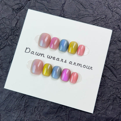 Cat-eye Design Press on Nails 10 Pcs Handmade Fake Nail Short Nail Tip Acrylic