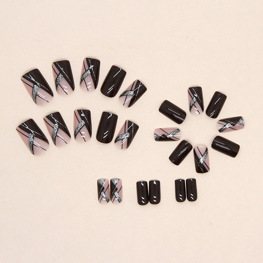 24-Piece Short French Minimalist Sparkle Line Nails Set, Including 1 Jelly Gel and 1 Nail File