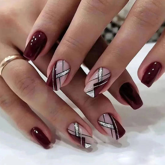 24-piece Short French Minimalist Shimmer Line Nails, including 1 jelly gel and 1 nail file