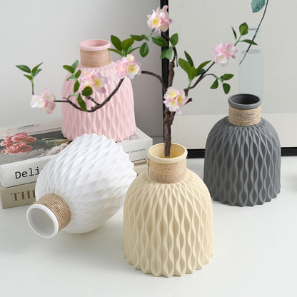 Pineapple Pattern Twine Imitation Ceramic Plastic Vase | Simple Water Wave Design | Flower Arrangement Vase