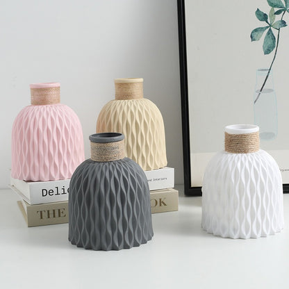 Pineapple Pattern Twine Imitation Ceramic Plastic Vase | Simple Water Wave Design | Flower Arrangement Vase