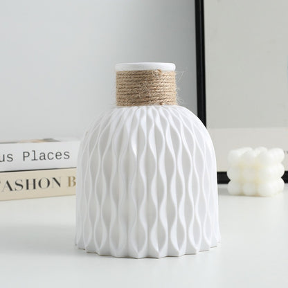 Pineapple Pattern Twine Imitation Ceramic Plastic Vase | Simple Water Wave Design | Flower Arrangement Vase