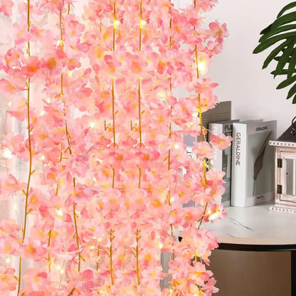 2M 20LED Cherry Blossom String Lights Wreath | Artificial Flower Vine Fairy Lights | Bedroom Wedding Party Festival Decor
